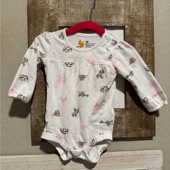 Carhartt Other - Carhartt baby girl onsie size 6m horse, hay and tractor print all over